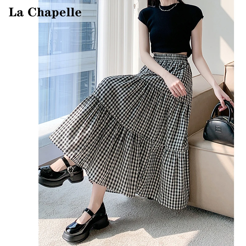 La Chapelle/拉夏贝尔格子半身裙女春夏2025新款高腰显瘦a字裙子