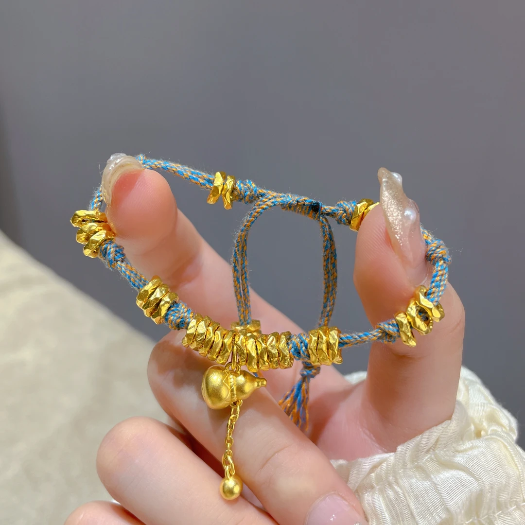 瑞诺黄金葫芦流苏盘缠手链足金999手工藏式手绳中秋礼物送女友