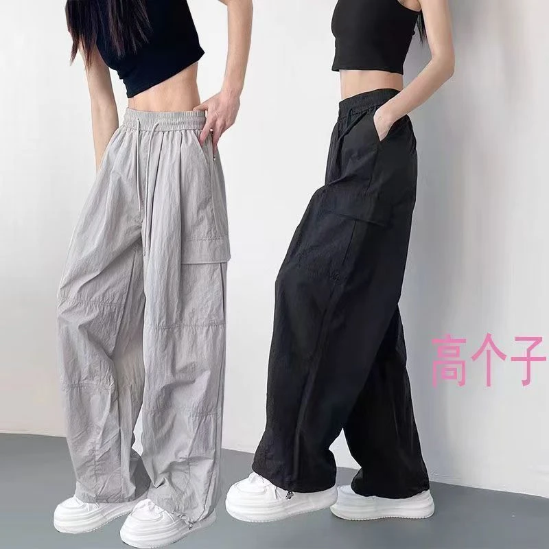 炸街潮款裤子显瘦遮肉高腰抽绳工装休闲裤薄款轻薄速干工装裤女款