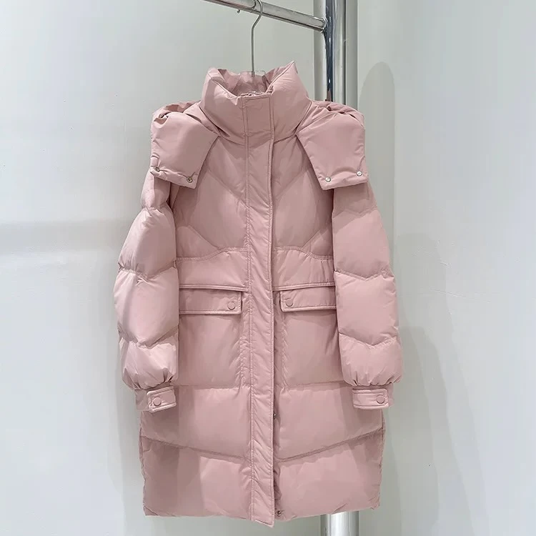 连帽羽绒服女冬季新款中长款韩版宽松时尚休闲洋气白鸭绒外套3605