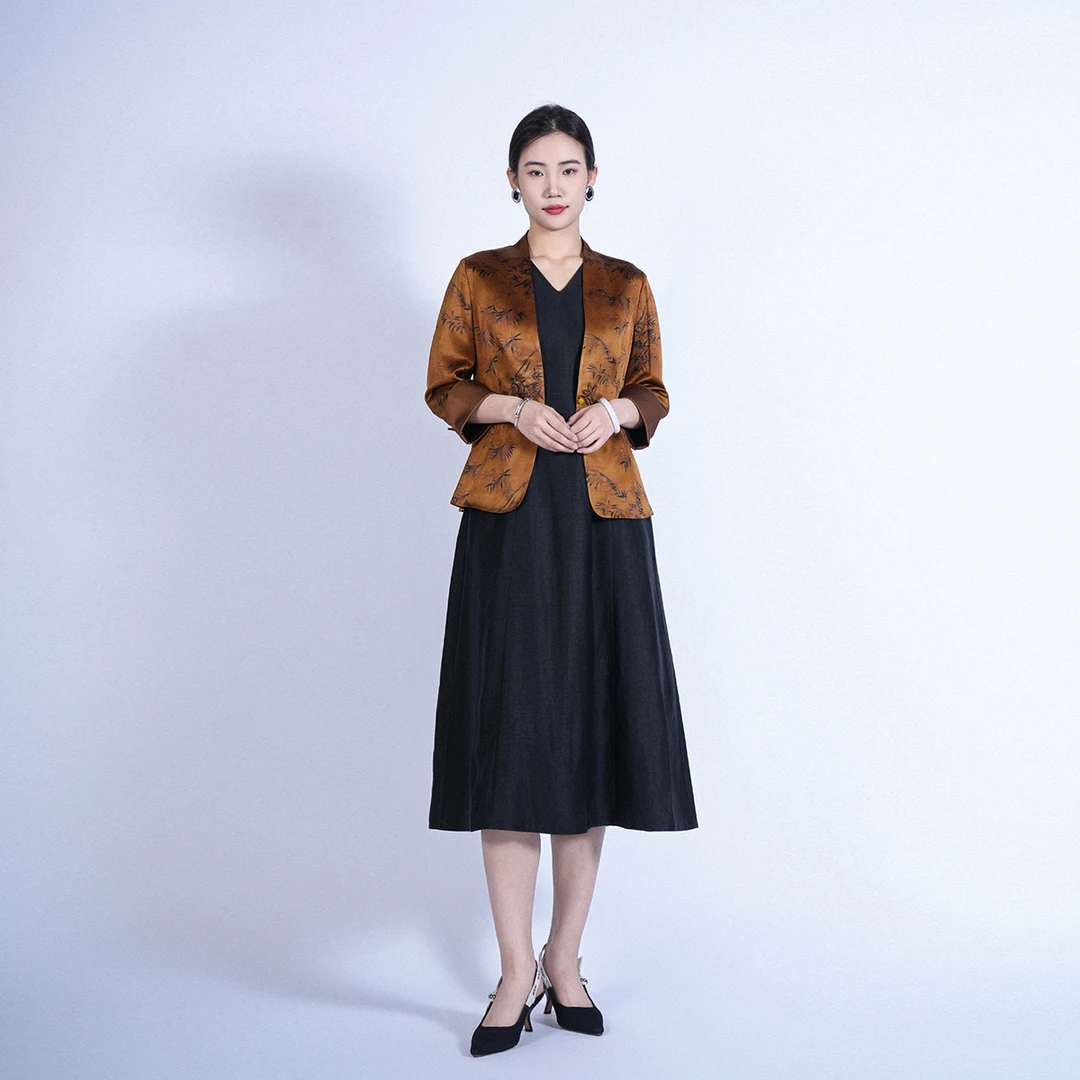 国风2025长袖竹叶印花气质清竹香云纱套装HASS060060+HASS060061