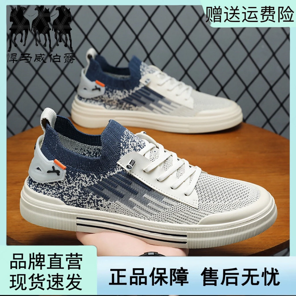 悍马威伯爵男鞋夏季飞织网鞋男透气轻便薄款一脚蹬男士休闲鞋板鞋