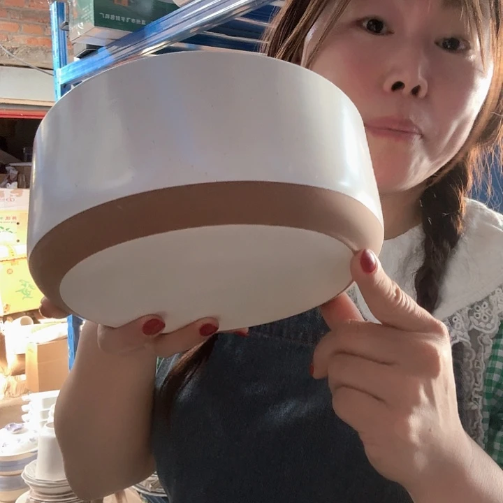 芝麻釉19厘米粗陶拼色汤碗微瑕