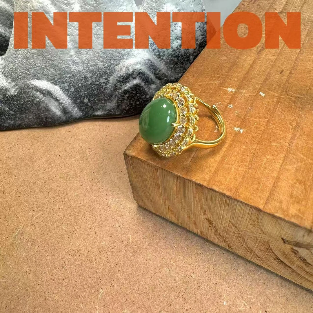 戒指 正品INTENTION 新中式苹果绿色开口戒指AE550