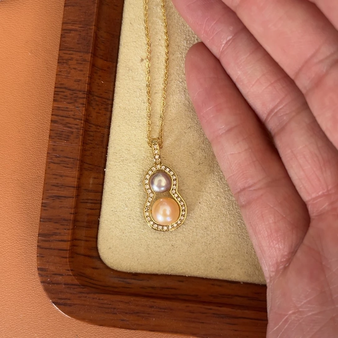 钛钢淡水珍珠耳饰葫芦万能扣金