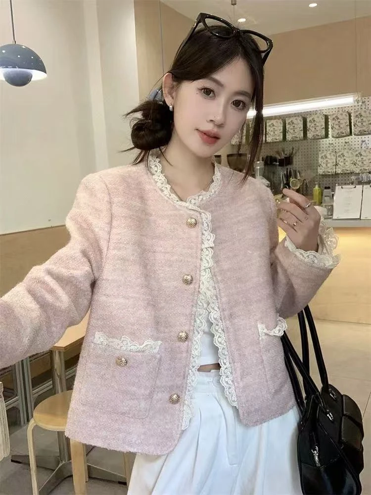 【冬恋】小香风网红时尚百搭加厚羊绒短款宽松外套