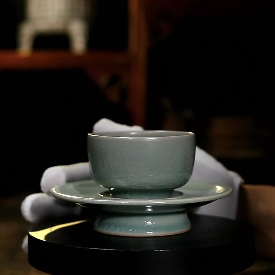 【宋廷御瓷·汝官窑】复烧收藏级青绿釉宋盏
