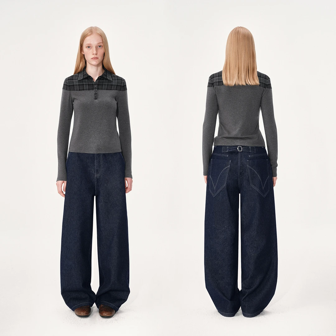 NUTH“机场牛仔”原牛色复古宽松阔腿直筒牛仔裤女