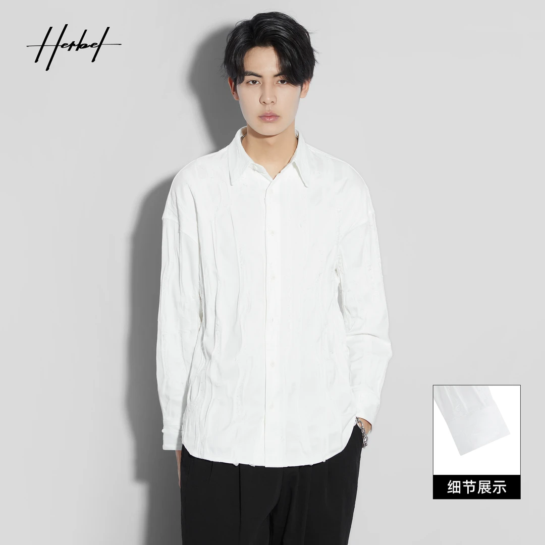 HERBEL/黑白HERBEL/黑白早秋穿搭男士中袖衬衫夏季舒适百搭
