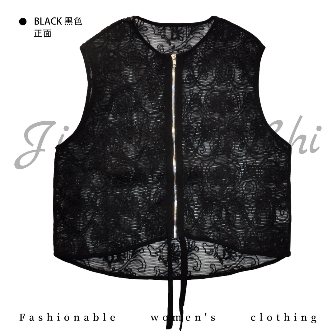 【金典女人服饰】小众设计感休闲镂空无袖拉链马甲纯色坎肩9169
