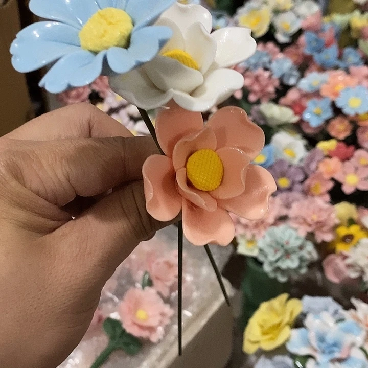 瓷片纯手工陶瓷花摆件瑕