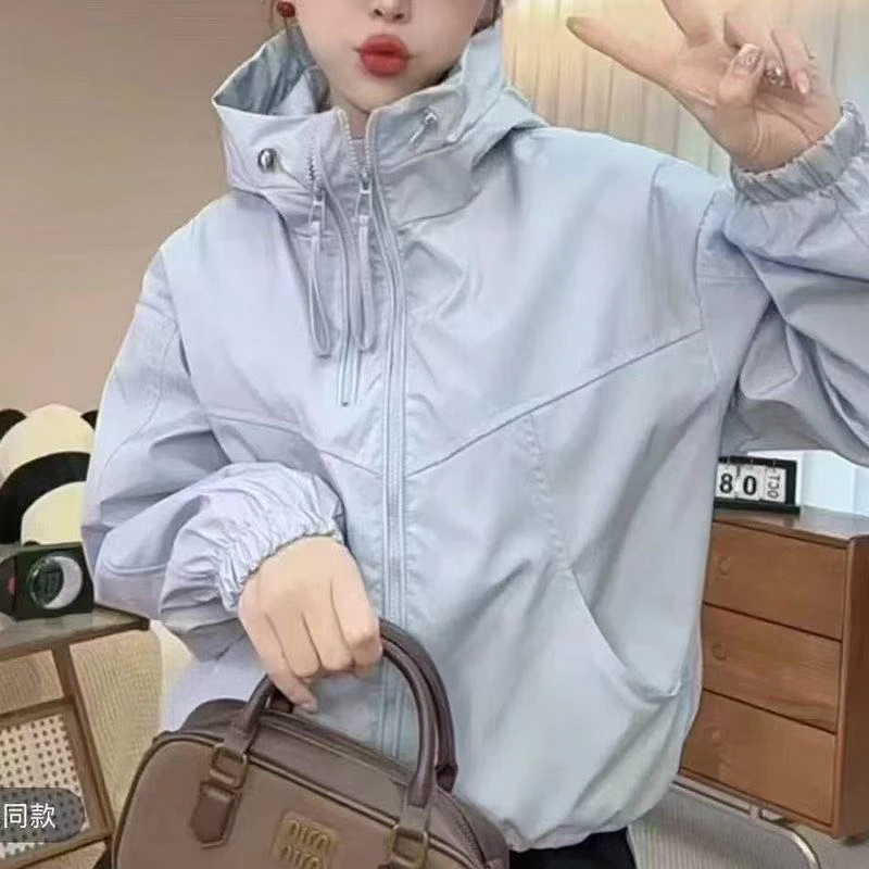拉链短款春秋季连帽女系带短外套时尚女士锋芒大女主