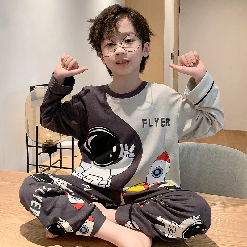 伊束姿儿童男童睡衣纯棉卡通春秋季新款长袖套装男孩子大童家居服