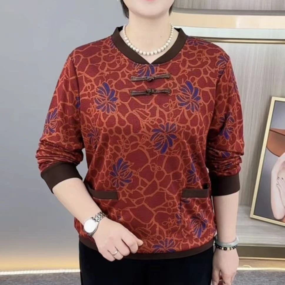 秋冬新款时尚洋气中国风中老年气质妈妈装宽松显瘦长袖上衣H9687