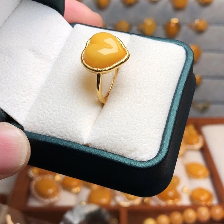 蜜蜡银S925镀金镶嵌戒指