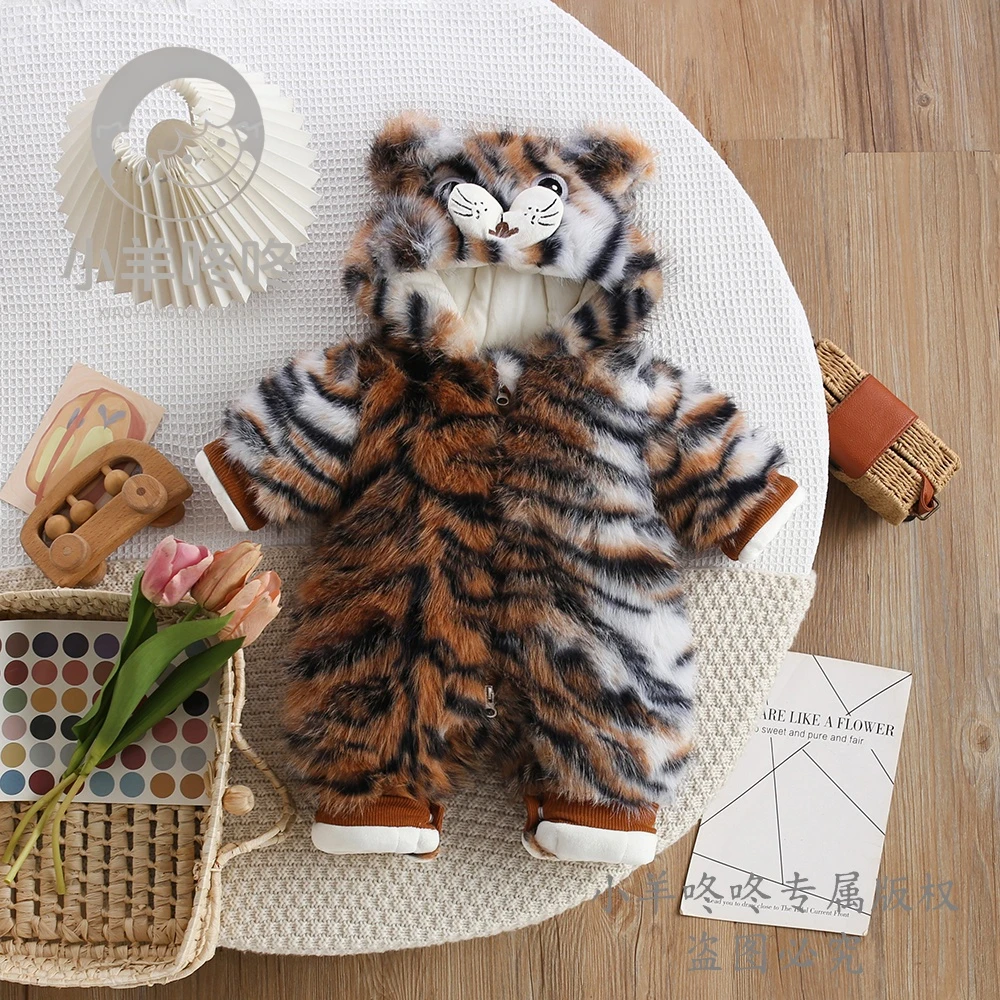 RM冬款萌虎敦敦棉哈衣男女宝宝可爱拉链爬服婴幼儿保暖毛绒连体衣