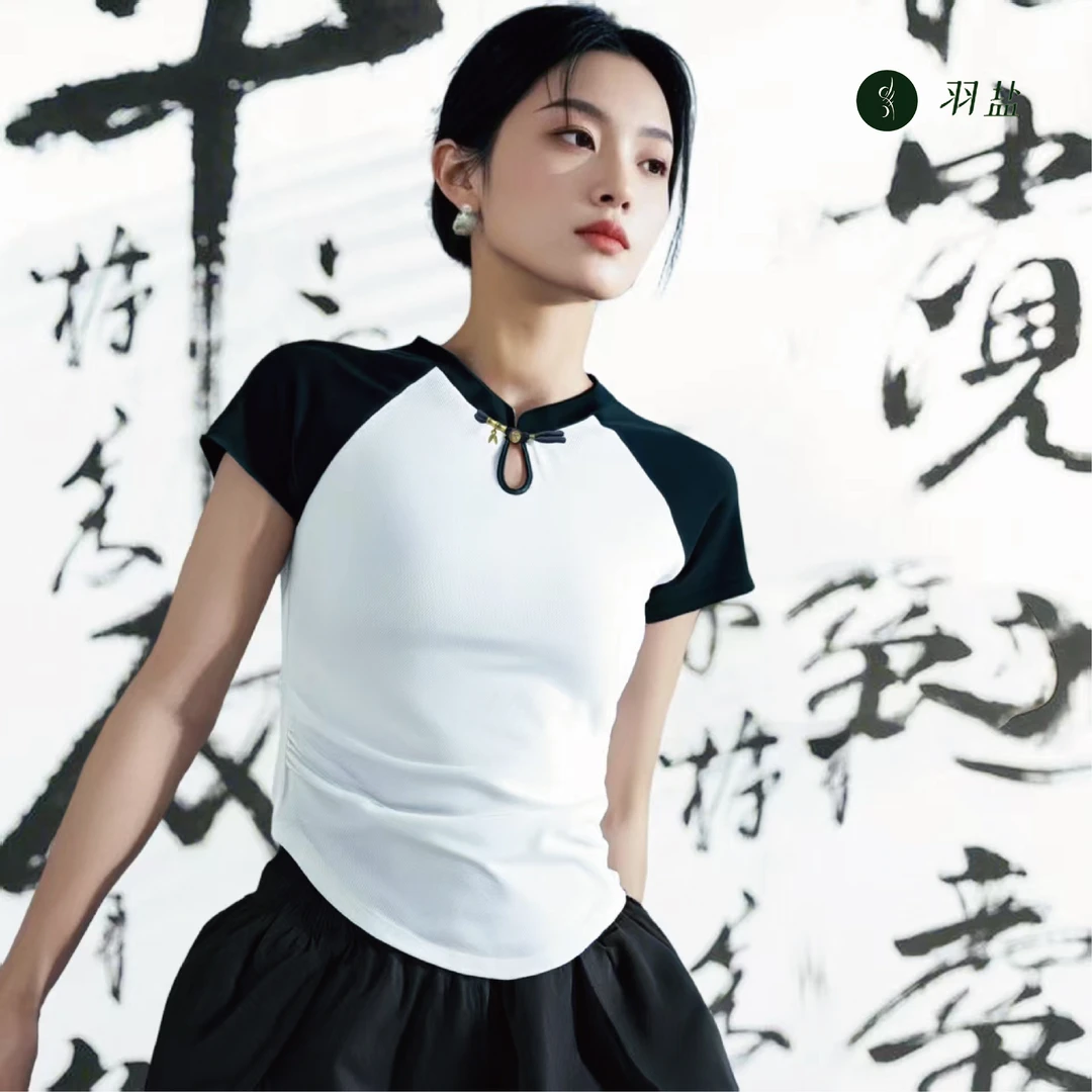 羽盐 新中式羽毛球运动短袖T恤透气速干修身时尚显瘦运动服 裙裤