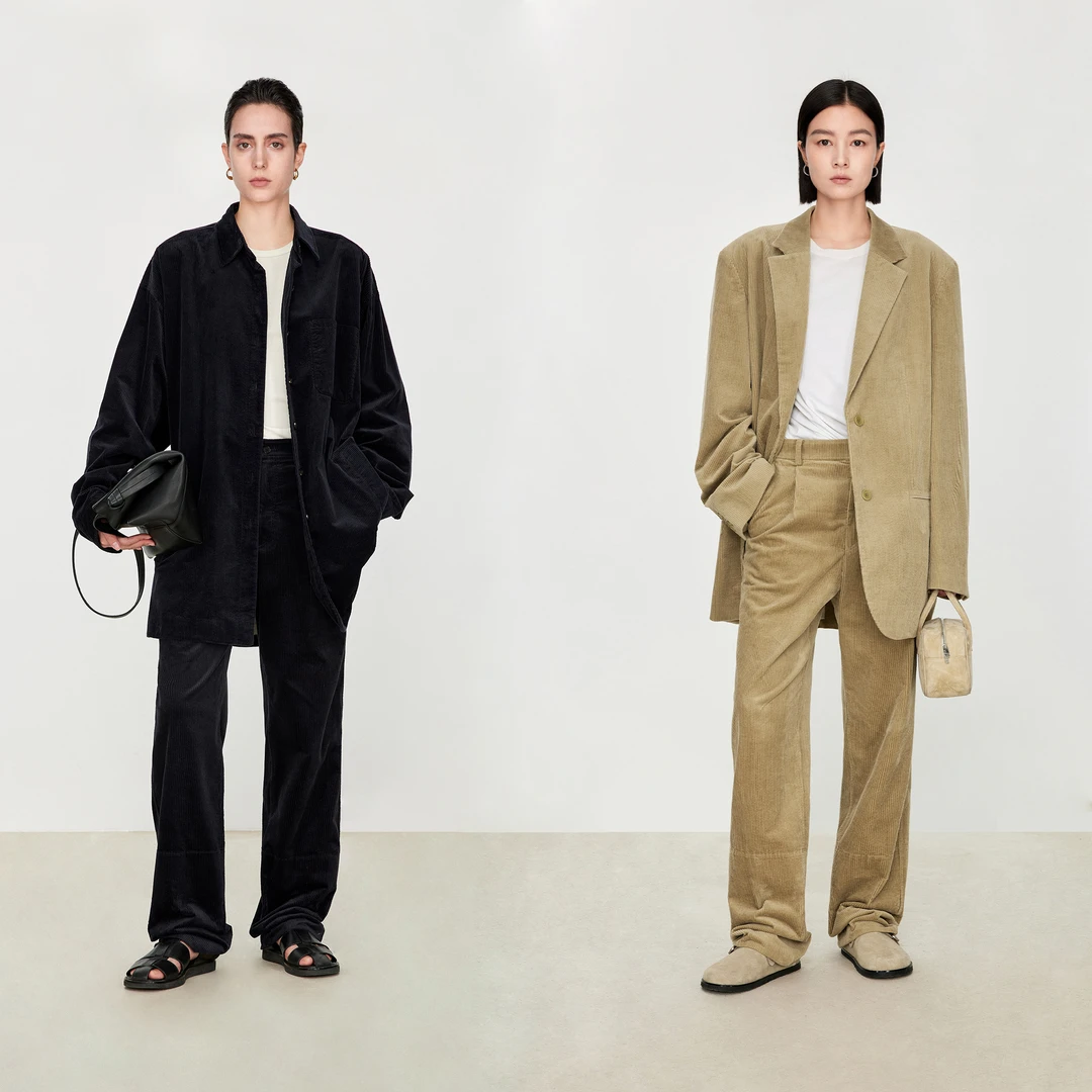 CHICJOC专柜高品质光泽灯芯绒 复古老风萬搭经典廓形西装/衬衫