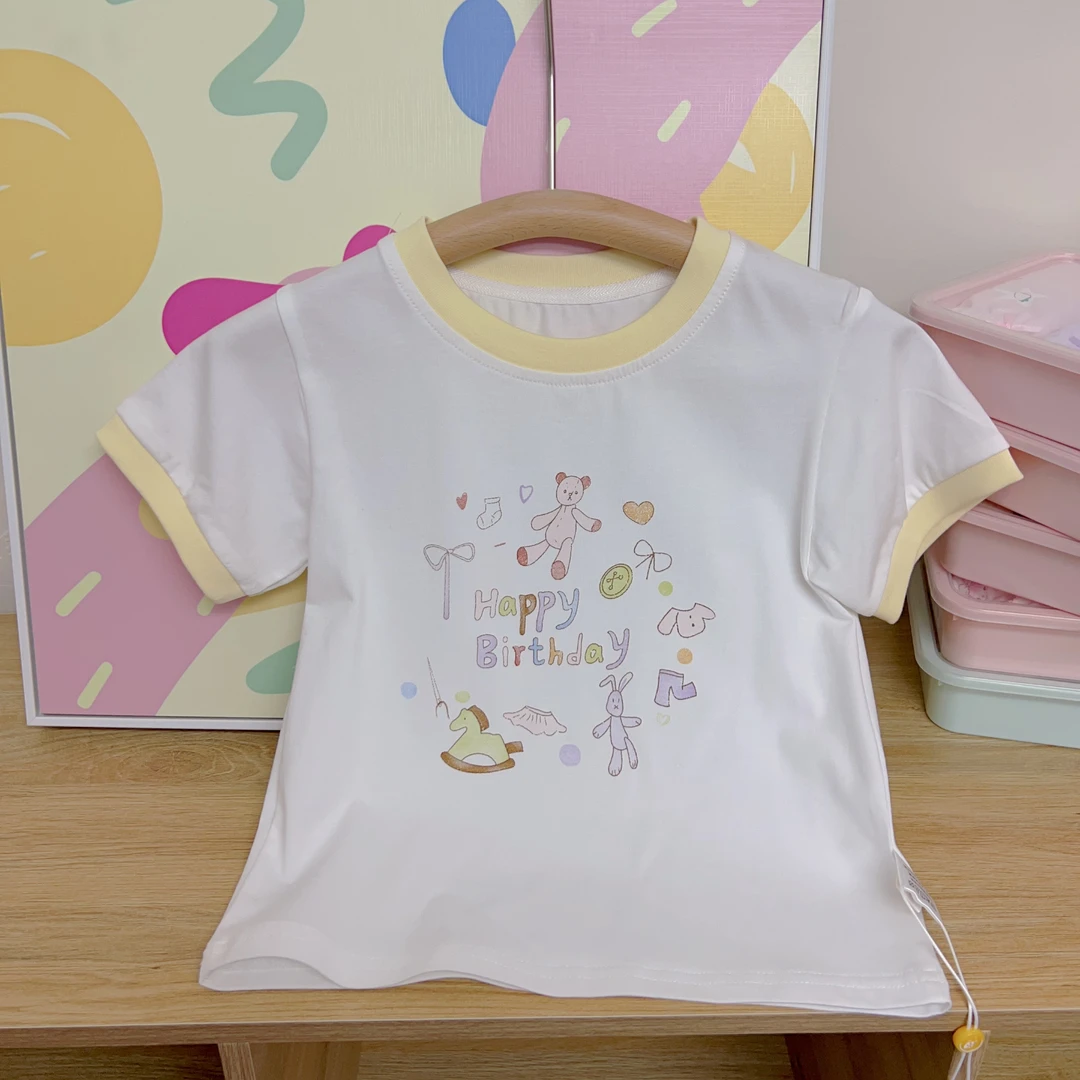 {花卷卷}2025夏季女童卡通跳舞动物圆领短袖T恤8628