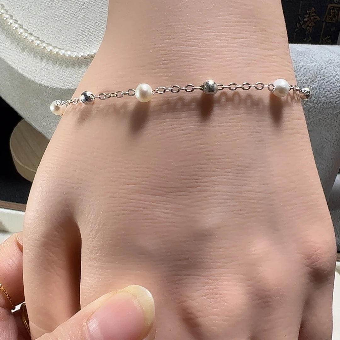 银S925镶嵌淡水珍珠手绳