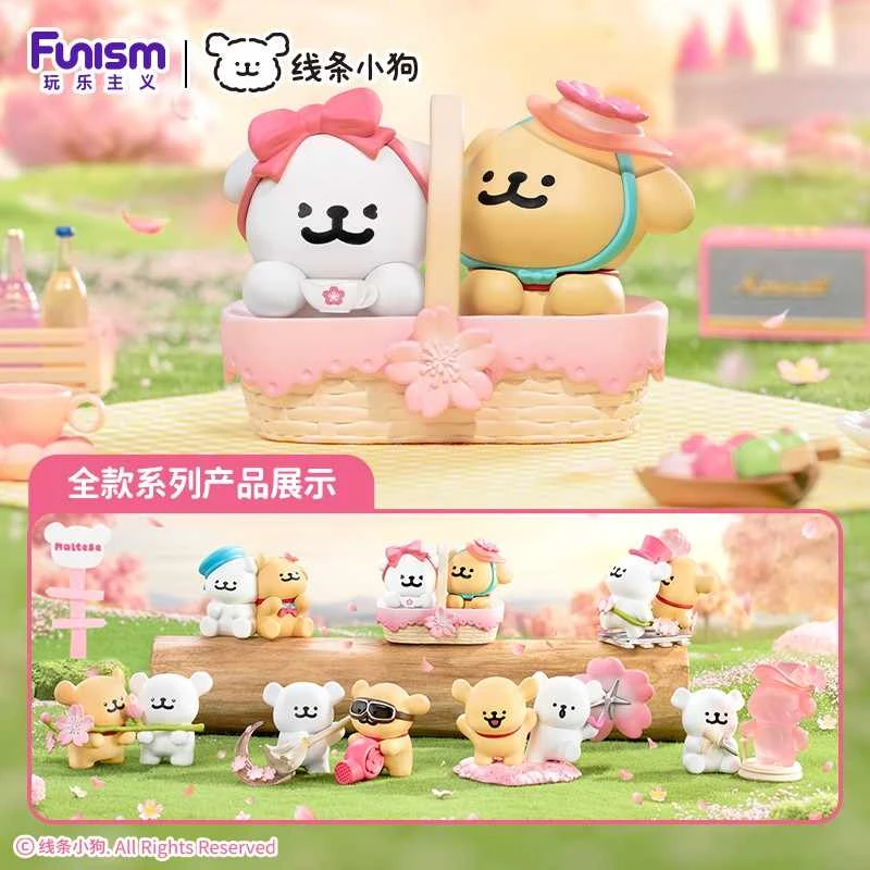 【拆盒】线条小狗浪漫樱花系列盲盒周边公仔工位玩偶摆件礼物