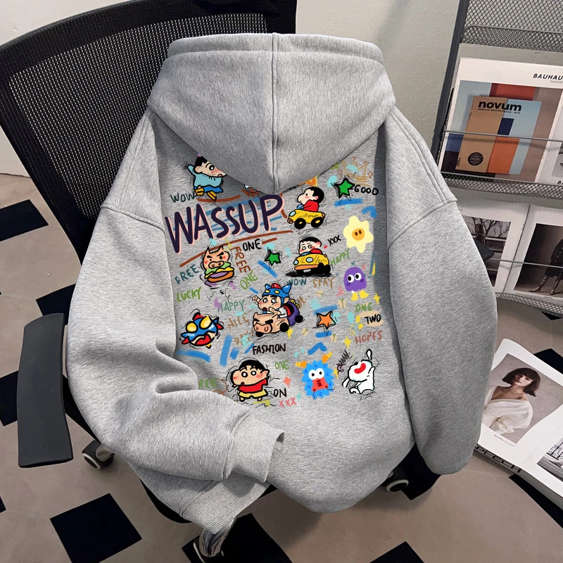 WASSUP HSUBE美式男女款高街上衣秋冬款可爱卡通蜡笔小新chic卫衣