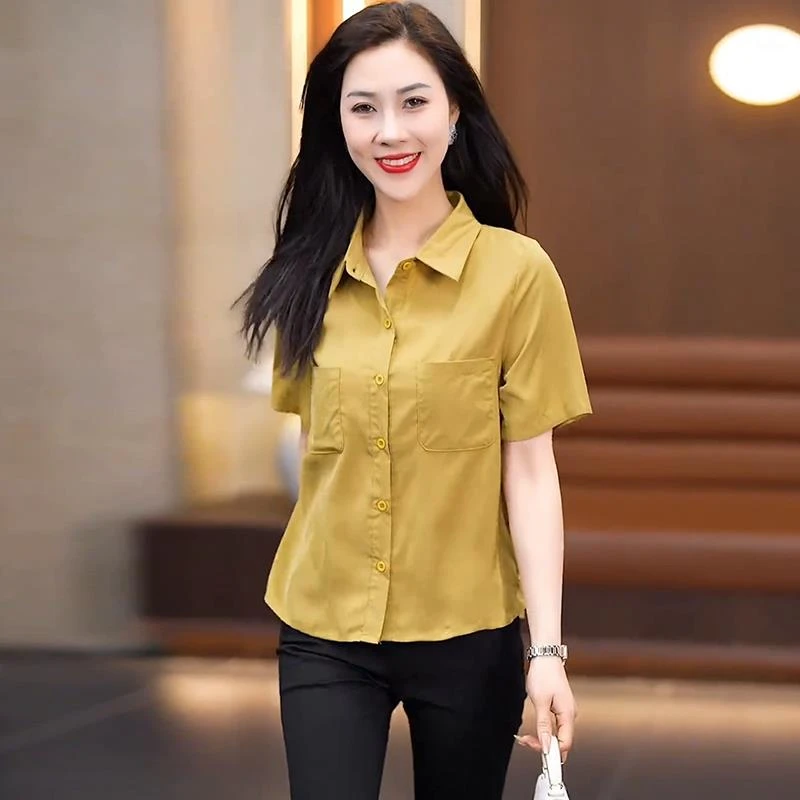 小个子短袖衬衫女士夏款小衫2025新款休闲显瘦遮肉上衣垂坠感衬衣