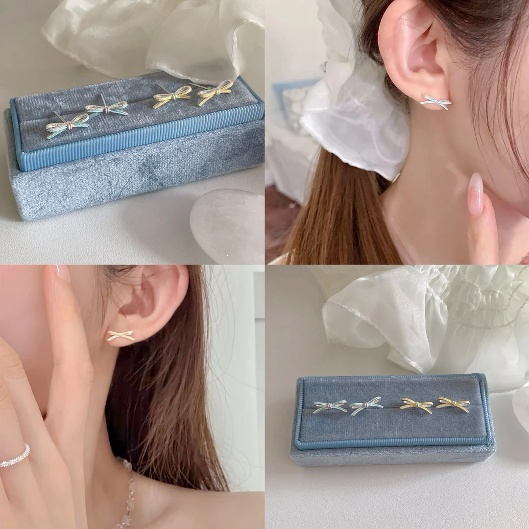 铜合金耳饰 D2104 S925银针芭蕾风蝴蝶结夏季多巴胺耳环精工耳饰