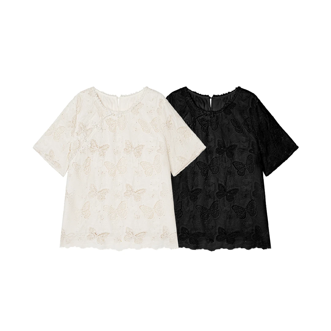 金雀绫【小金蝶】法式设计师款镂空蕾丝重工加宽加大小衫SZA2S377