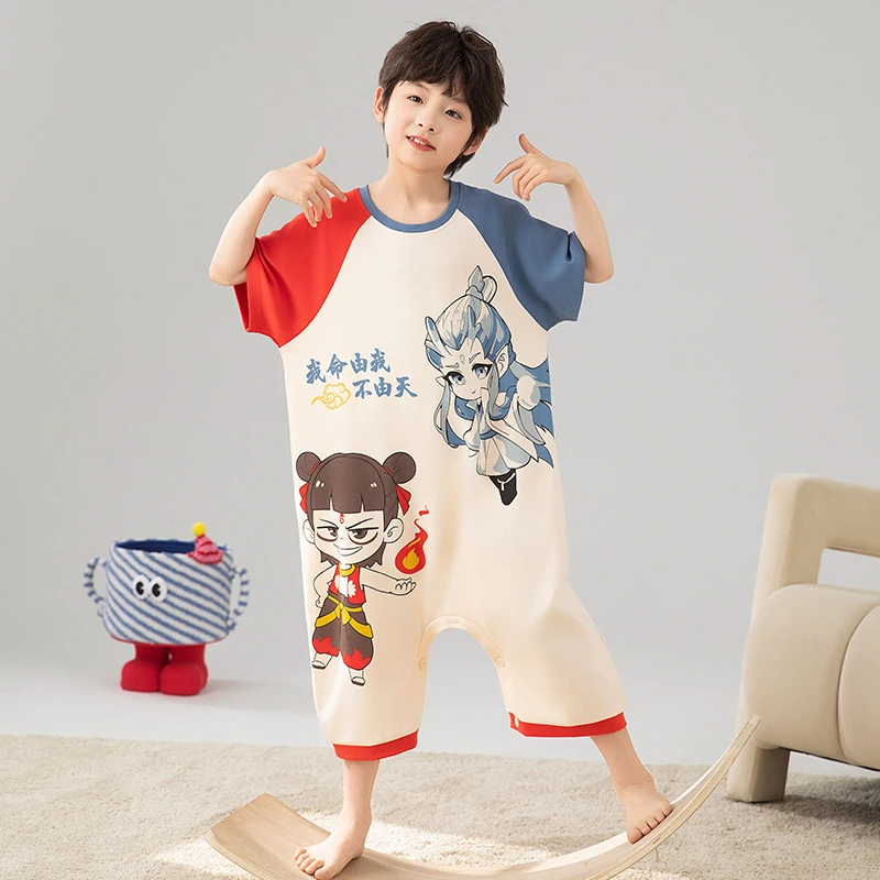 哪吒儿童连体睡衣夏天宝宝连体衣中大童家居服男童睡袋春夏季薄款