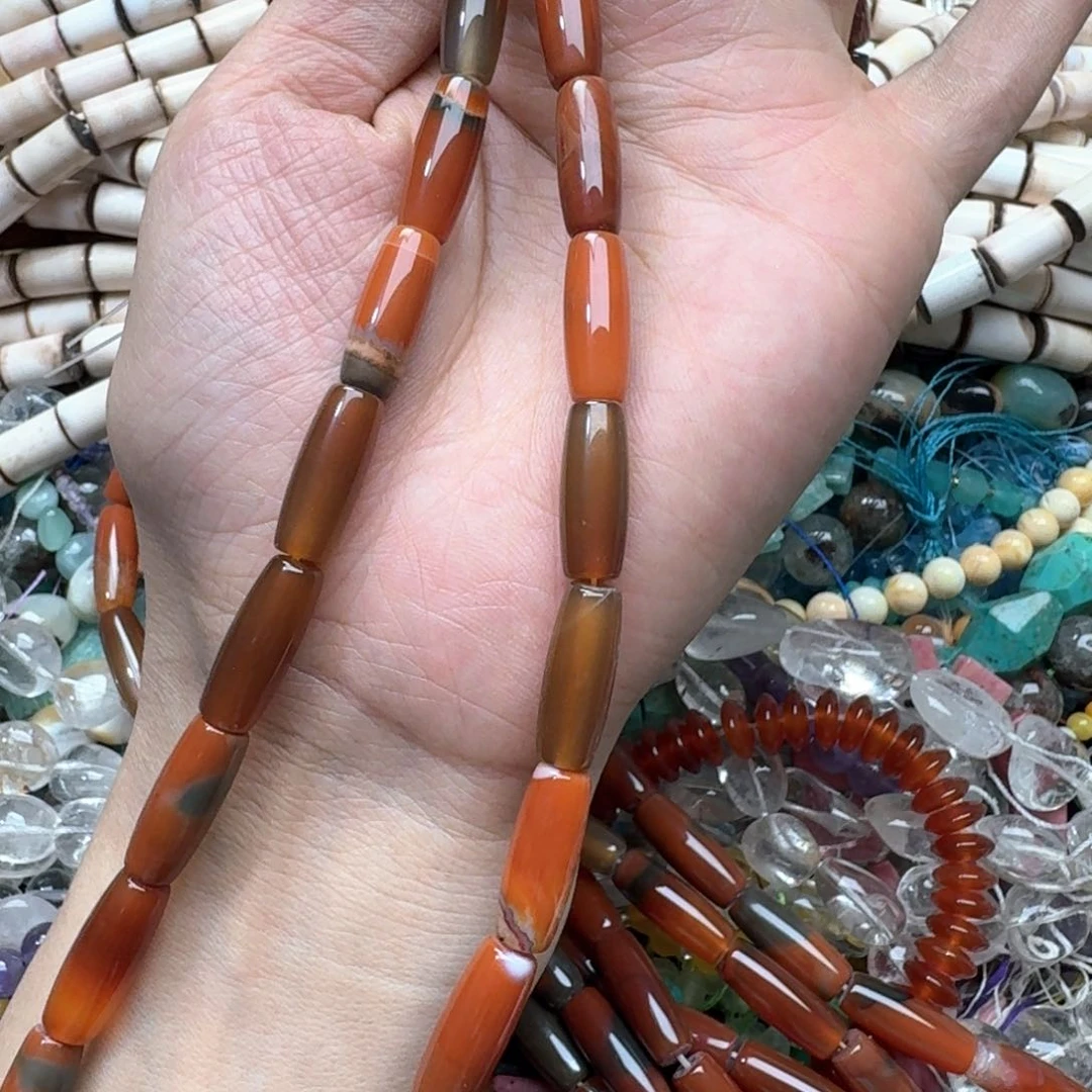 合金玛瑙/玉髓珠宝半成品一条8-20m红玛瑙桶珠