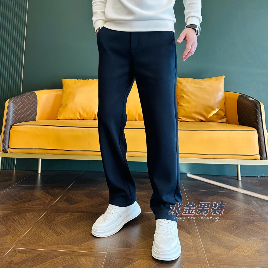 2025男装男士冬季高端轻奢潮流百搭加绒加厚简约直筒休闲裤 2250