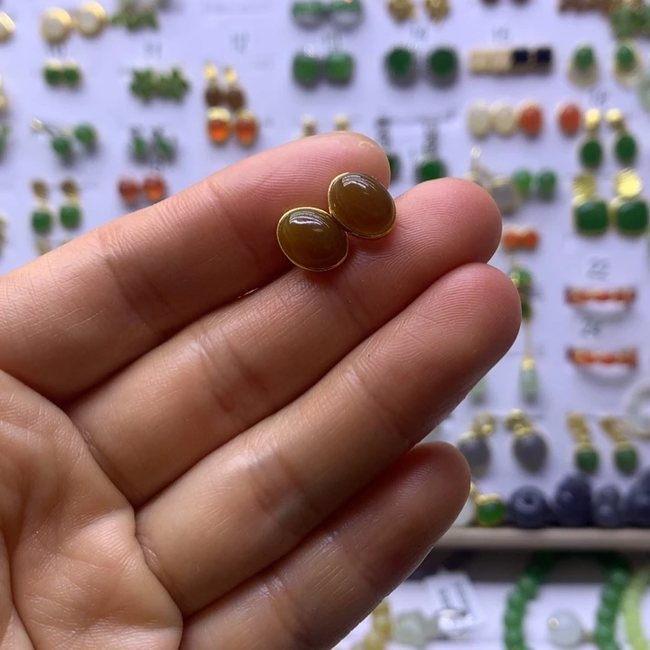 和田玉银S925镶嵌耳饰