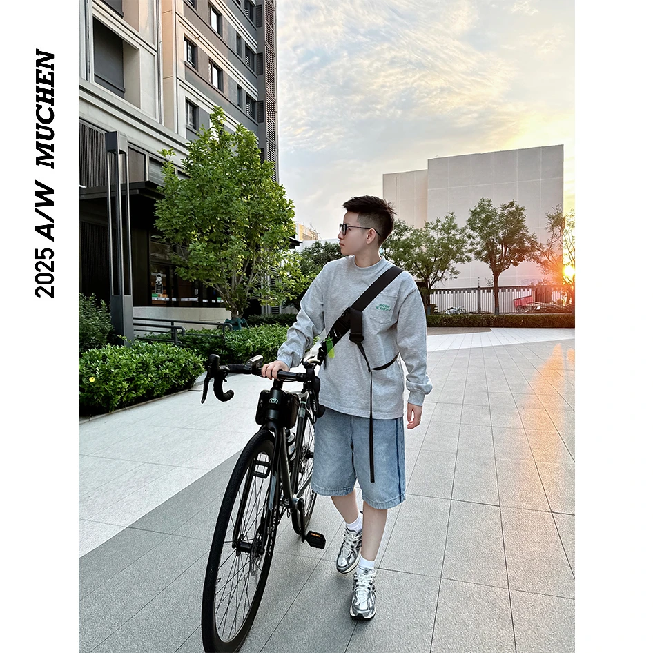 MUCHEN【刺绣口袋】Clean Fit风重磅400g长袖T恤小领口百搭男女同款