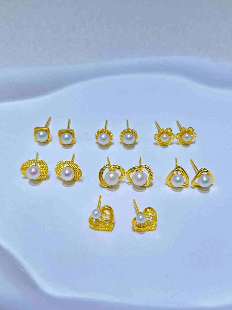 尚晶品珠宝足金999镶嵌淡水珍珠耳钉黄金时尚简约款耳饰纯金真金