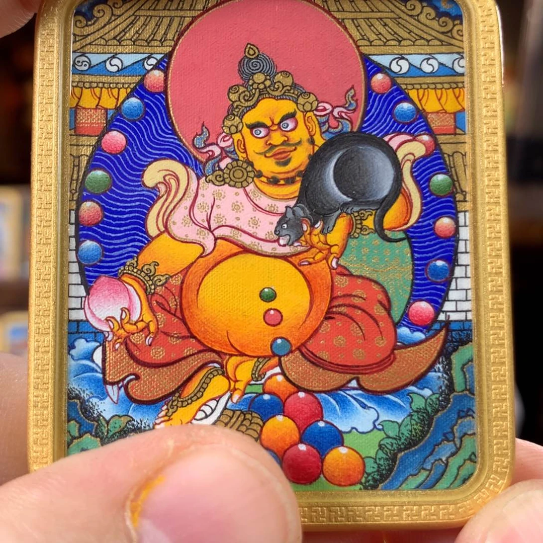 吊坠碧***风热贡纯手绘唐卡黄财神