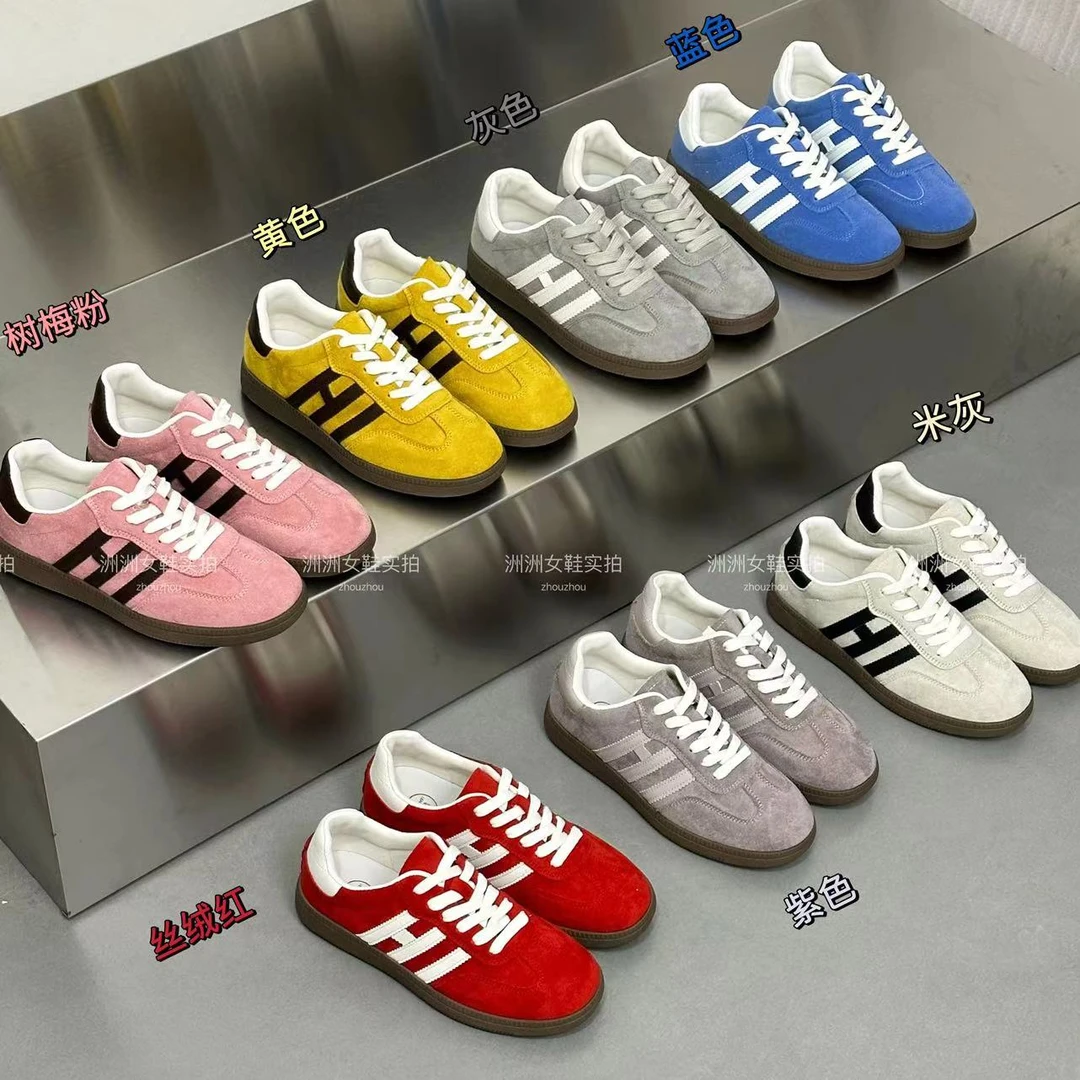 欧尼家~红色德训女2025新款平底百搭板鞋复古休闲运动鞋ins潮勃肯