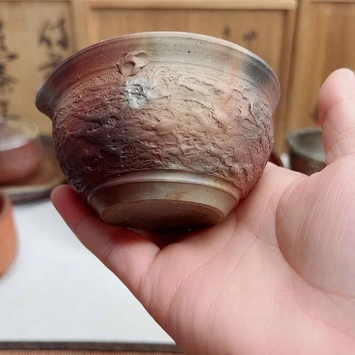备前烧，石目纹公道杯，