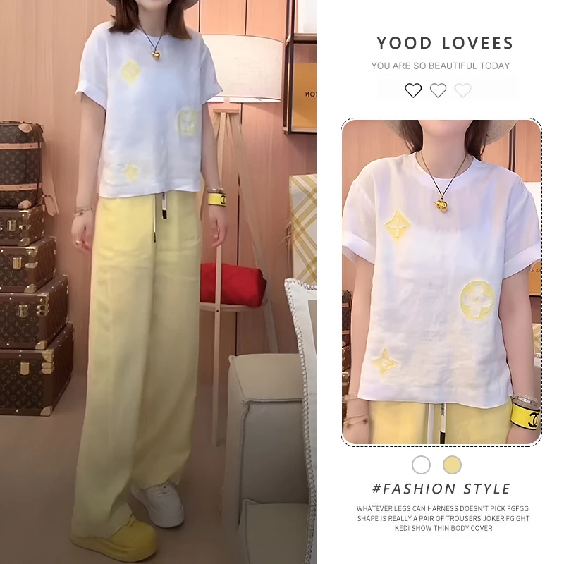 时尚洋气套装女夏季新款时髦短袖T恤高腰阔腿裤气质穿搭两件套潮