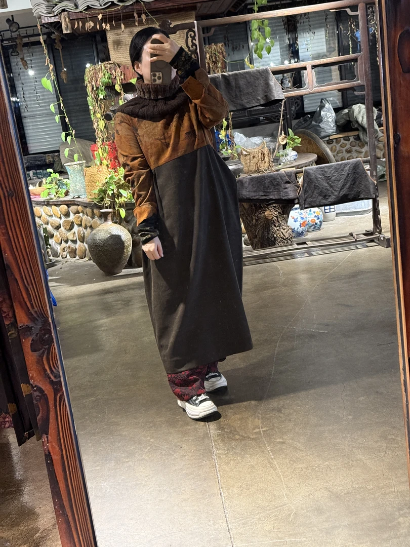 Mahuanxi/麻欢喜江掌柜私人定制个性直筒袍宽松复古中长款