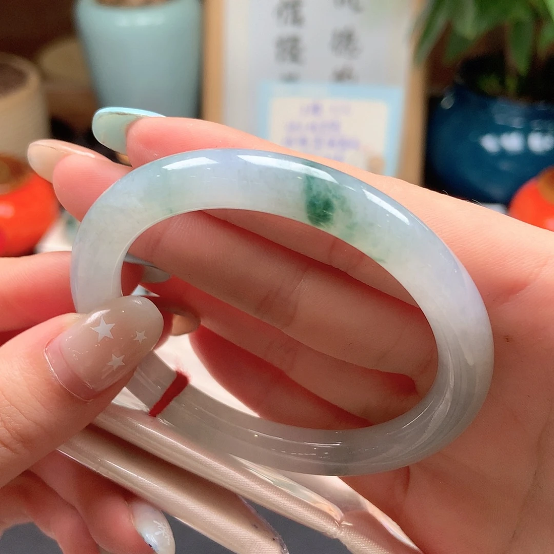 翡翠未镶嵌手镯美人条冰飘花31号