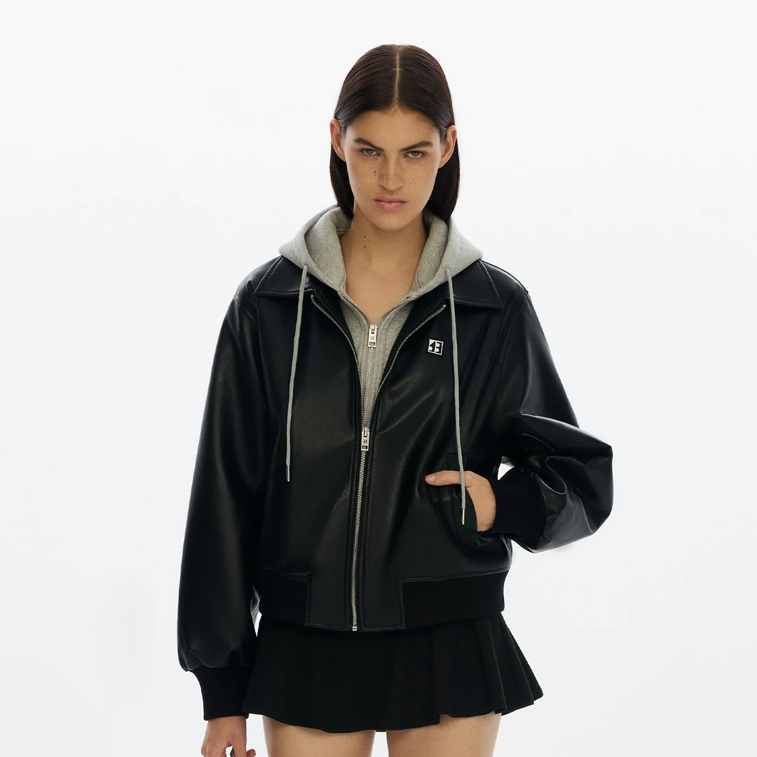 CALLED BACK春季黑色连帽机车老钱风穿搭夹克外套121006