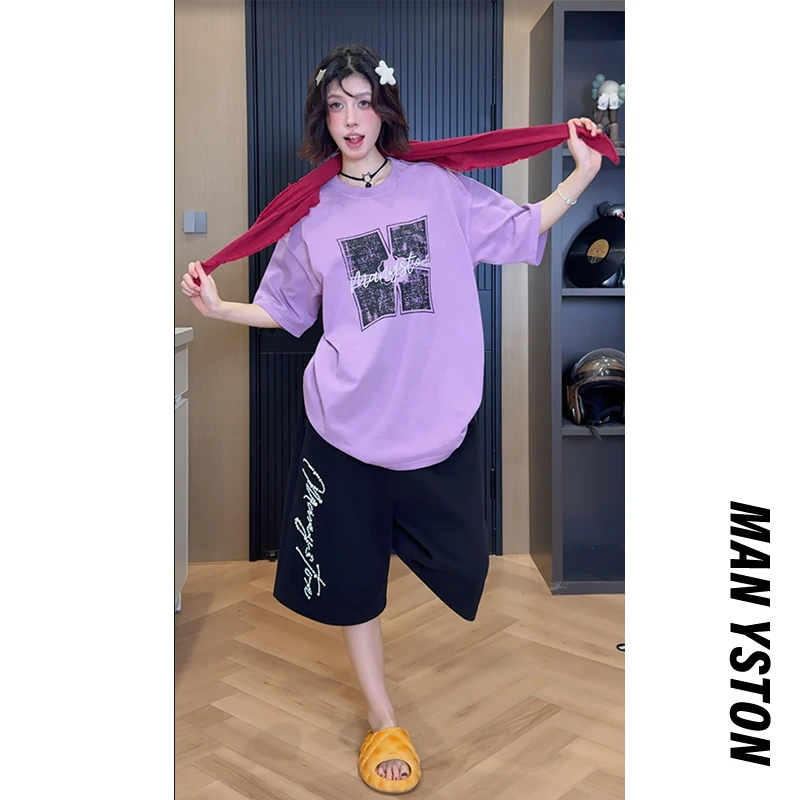 美式高街300g重磅纯棉圆领短袖男款夏季国潮印花水洗休闲宽松t恤