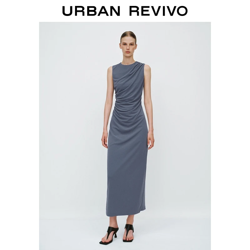 UR2025夏季垂感褶皱收腰连衣裙女新款时尚无袖一秒入夏UIS750012
