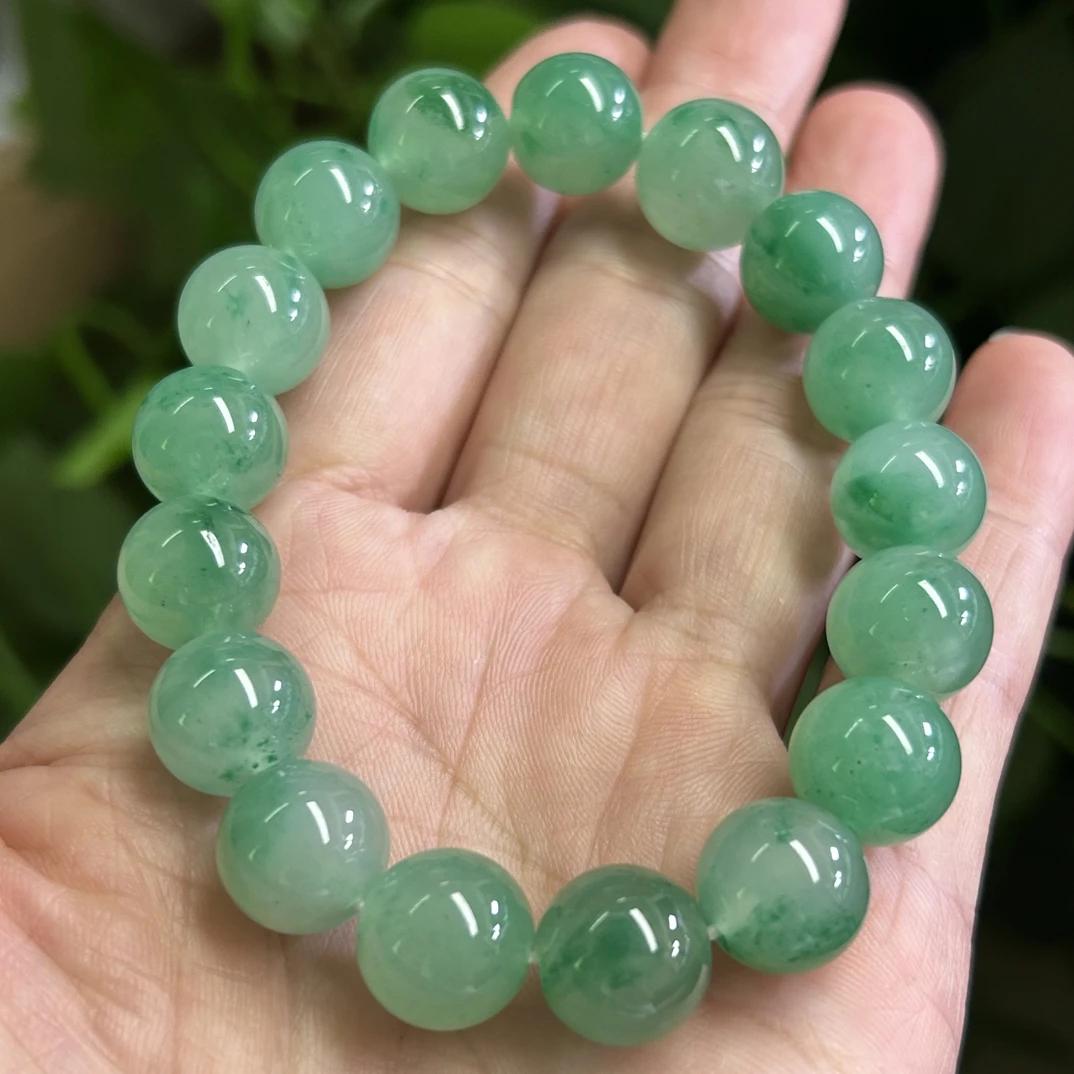 天然A货非洲翠冰种浅绿飘花圆珠手串