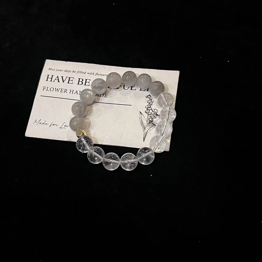 D931 「幽梦」11mm白阿塞+灰月光拼接设计款手串 多样性发一