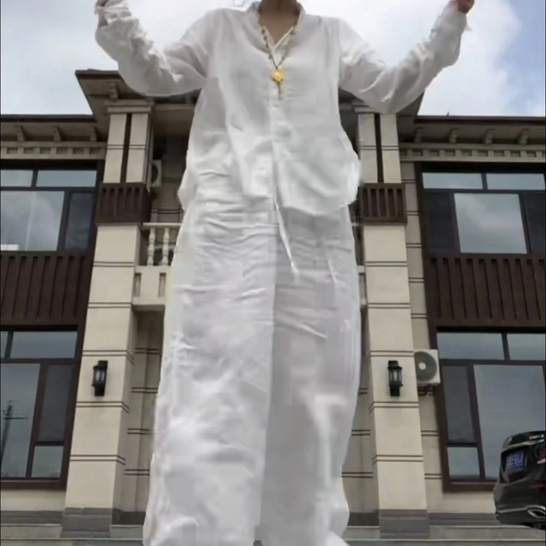 新款时尚百搭洋气衬衫搭配阔腿裤女装1