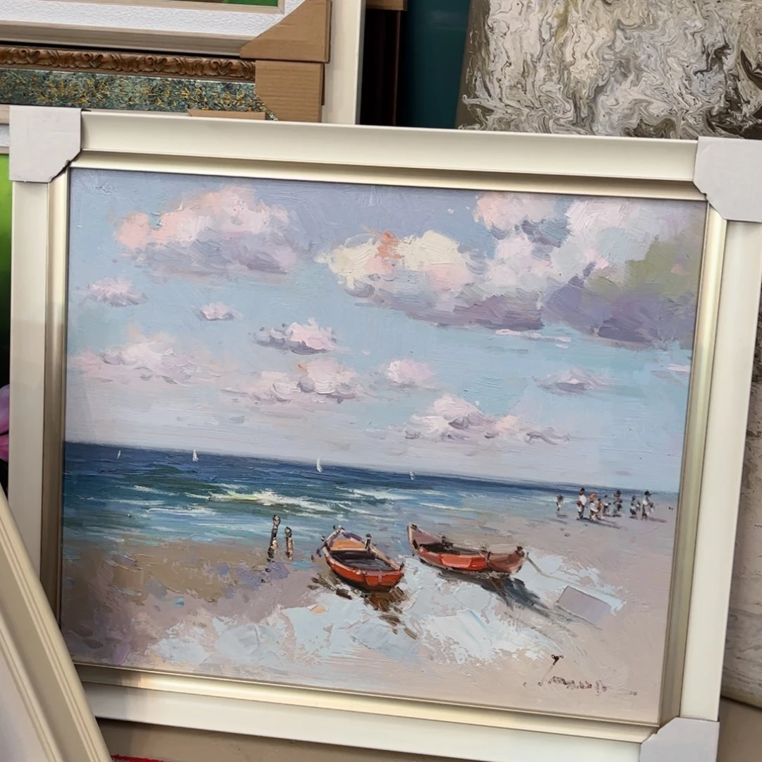 油画海景手绘油画带框