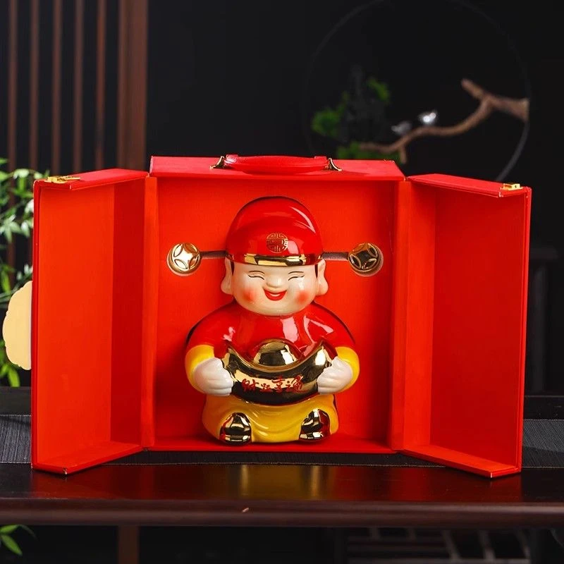 景德镇陶瓷瓶财神空酒瓶3斤装密封酒罐摆件酒壶散装酒空酒罐礼盒