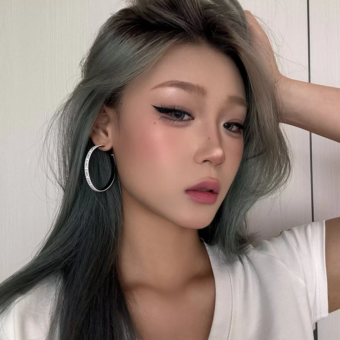 合金皮质耳饰 字母皮质大圈圈耳环夸张耳圈女气质韩国简约性耳坠